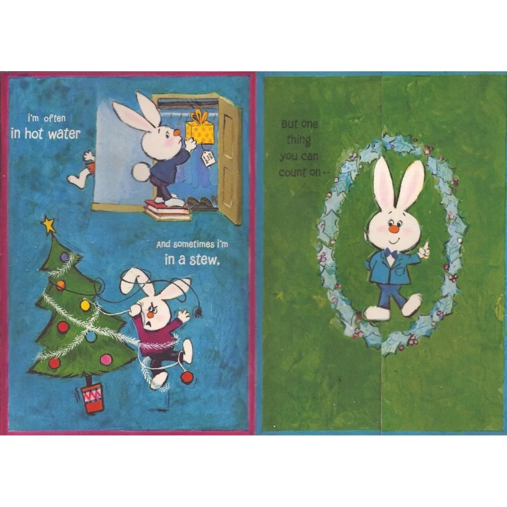 Vintage 1960s Christmas Greeting Card To My Wife Funny Bunny Rabbit Hallmark